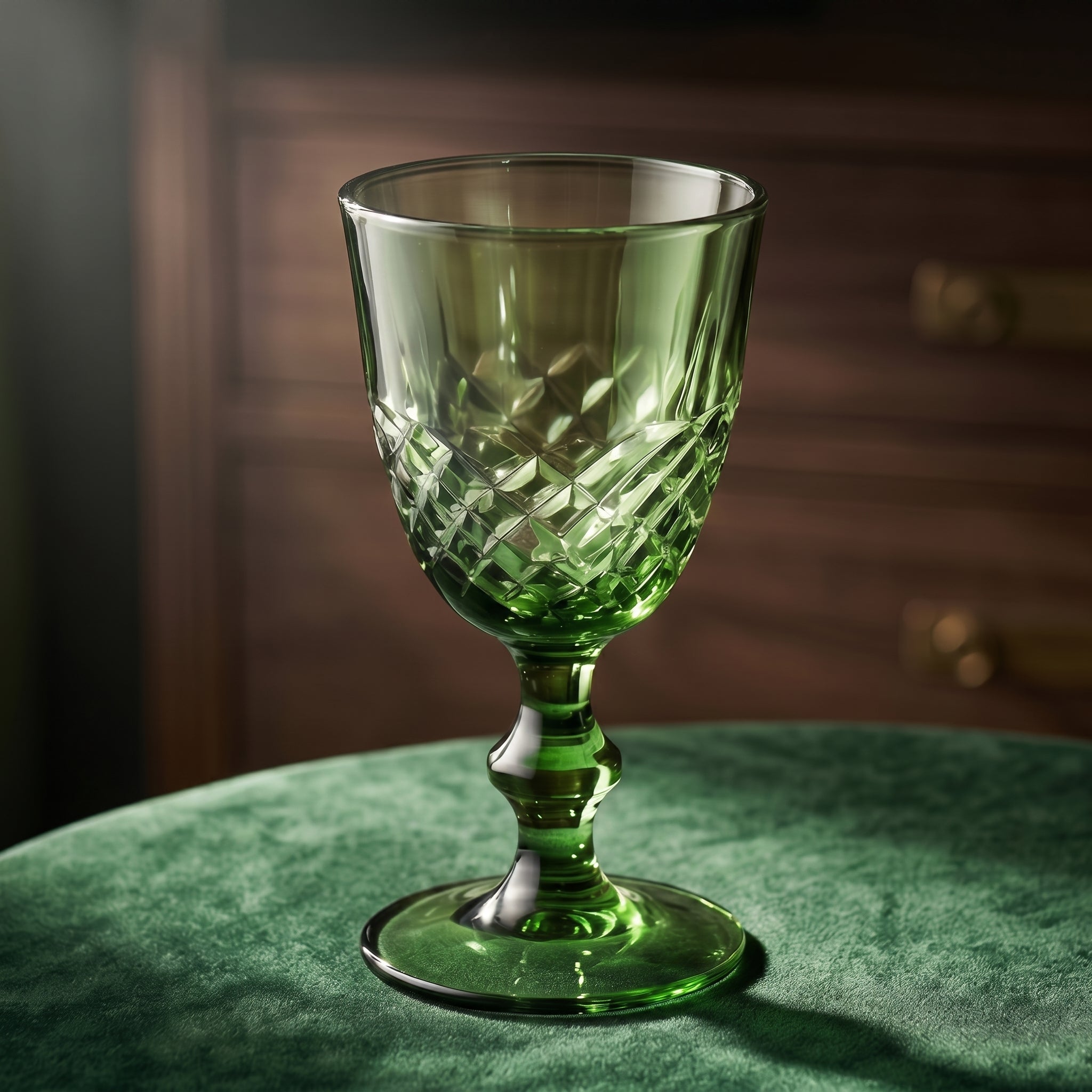 Vintage Green Glass Goblet