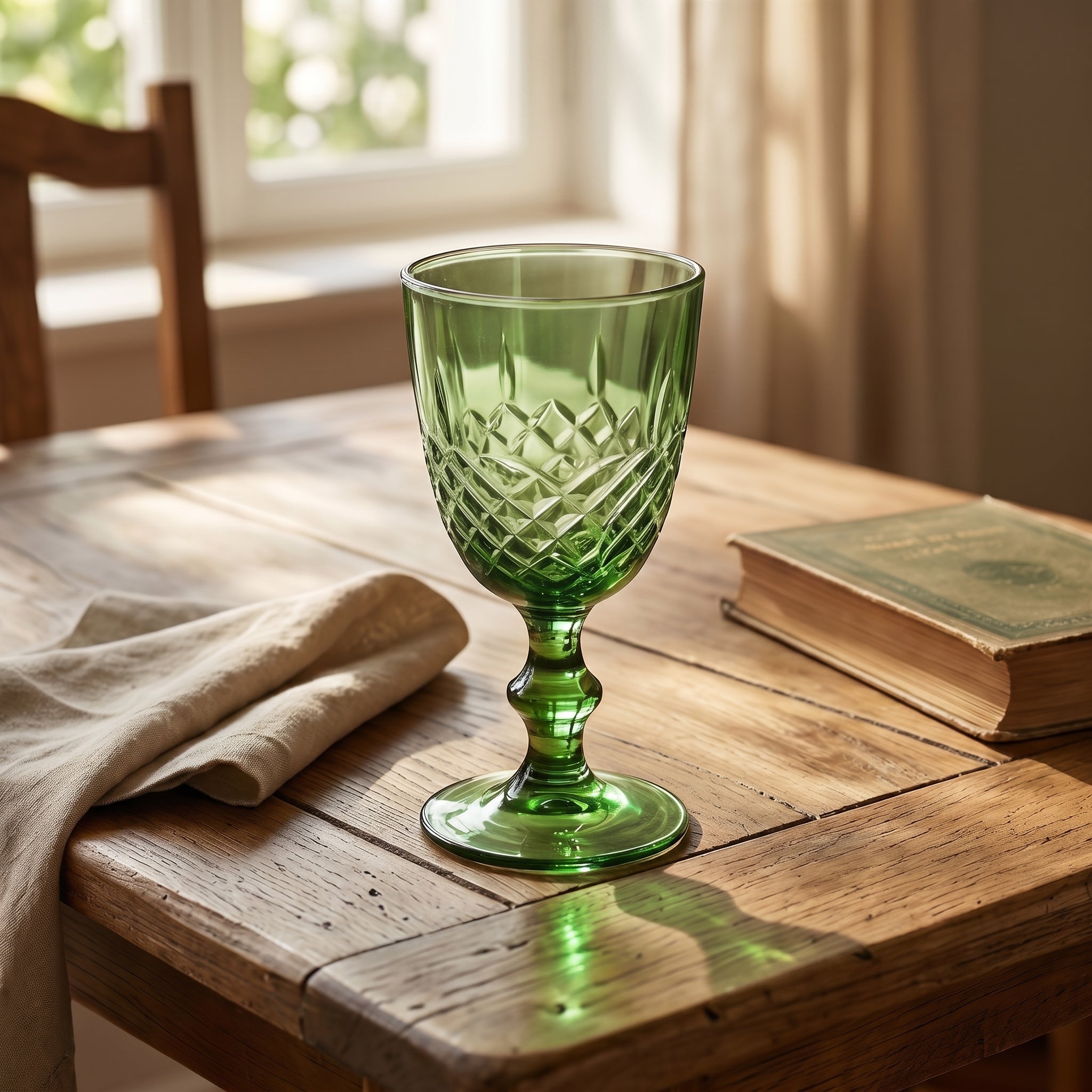 Vintage Green Glass Goblet