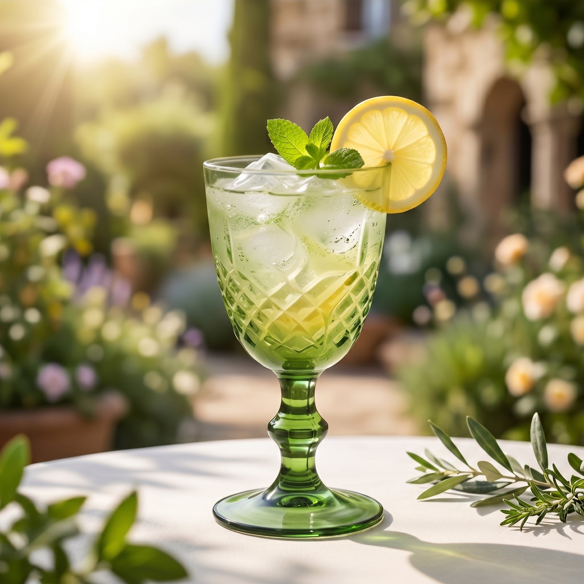 Vintage Green Glass Goblet