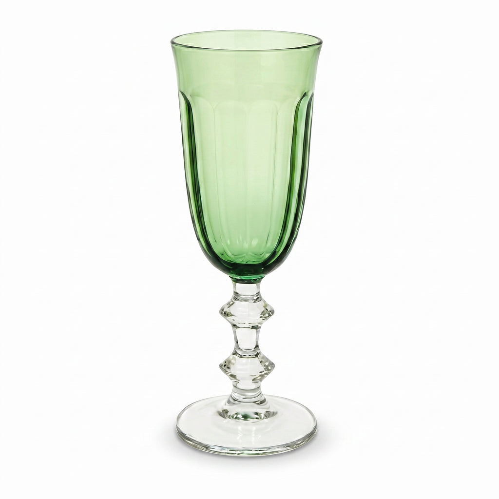 Green Glass Goblet with Clear Stem