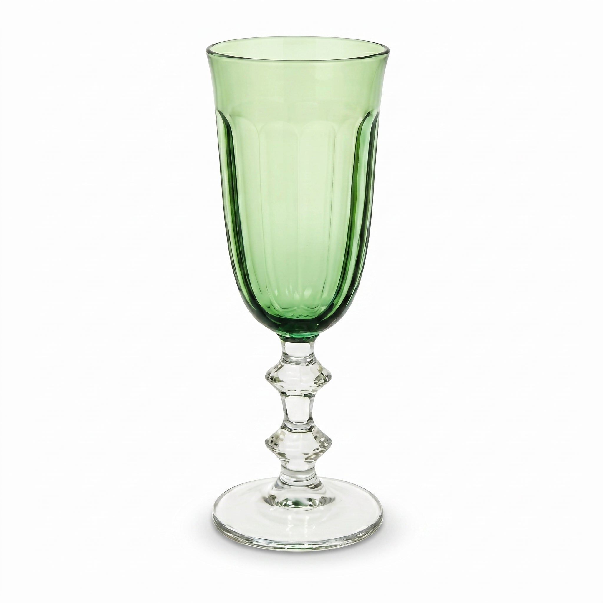 Green Glass Goblet with Clear Stem