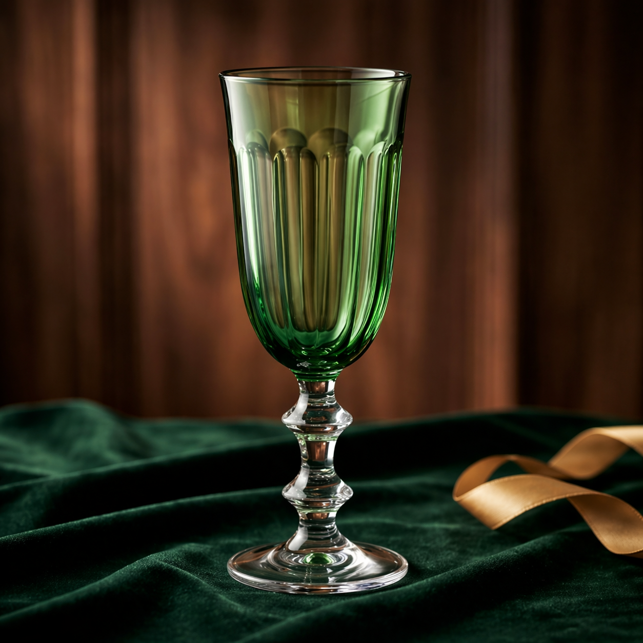 Green Glass Goblet with Clear Stem