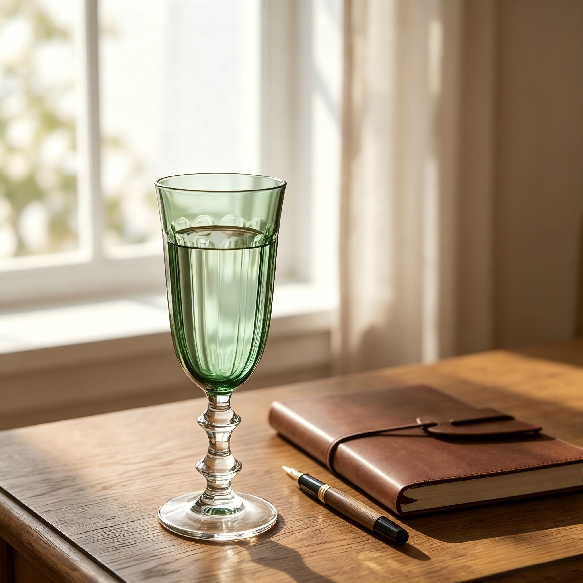 Green Glass Goblet with Clear Stem
