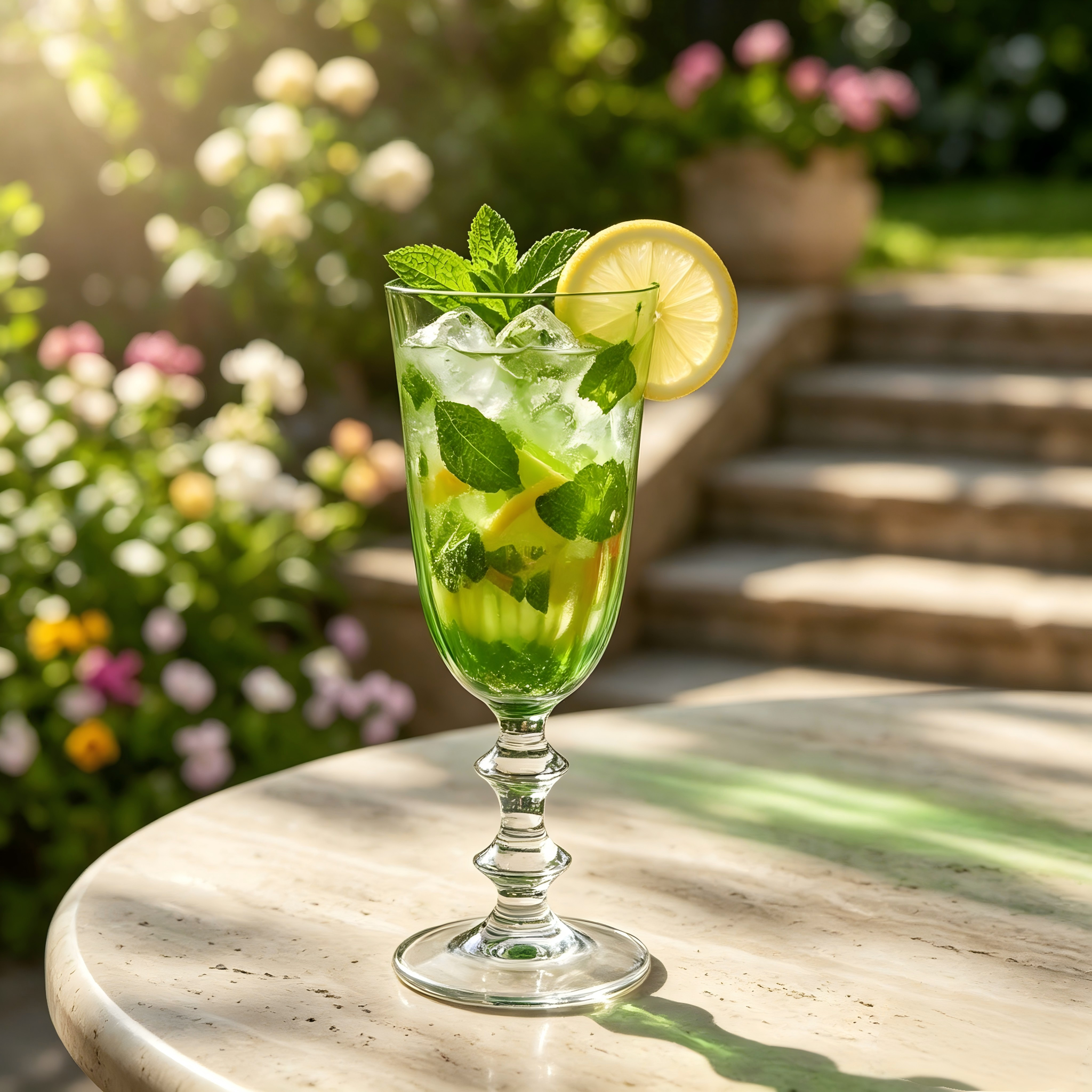Green Glass Goblet with Clear Stem