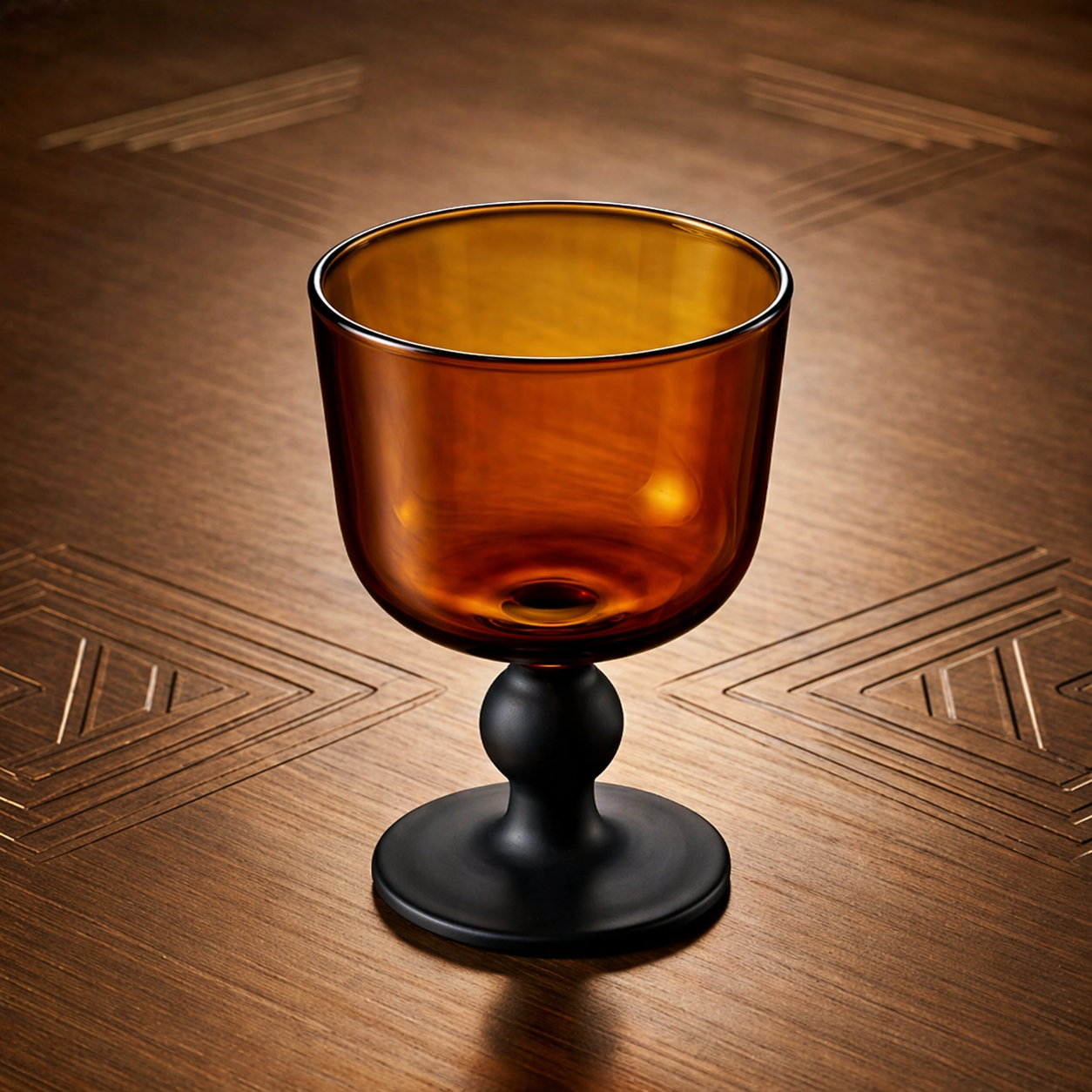 Amber Glass Goblet with Black Stem
