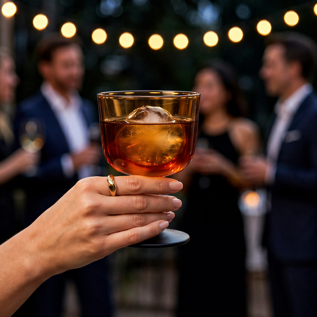 Amber Glass Goblet with Black Stem