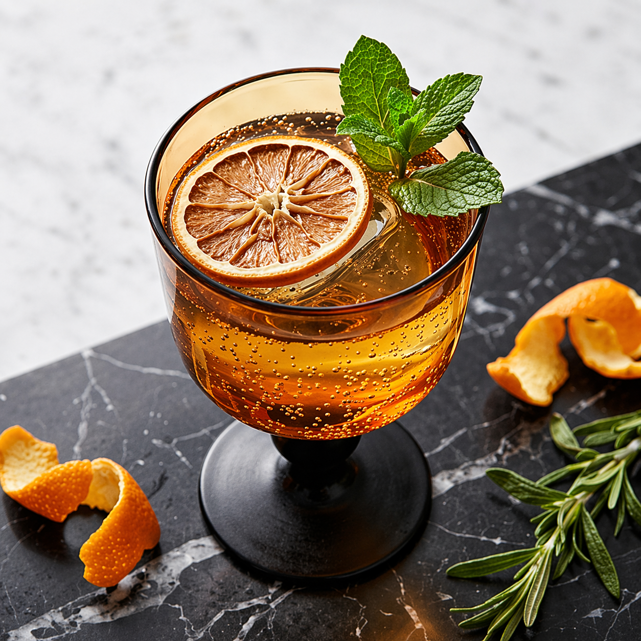 Amber Glass Goblet with Black Stem