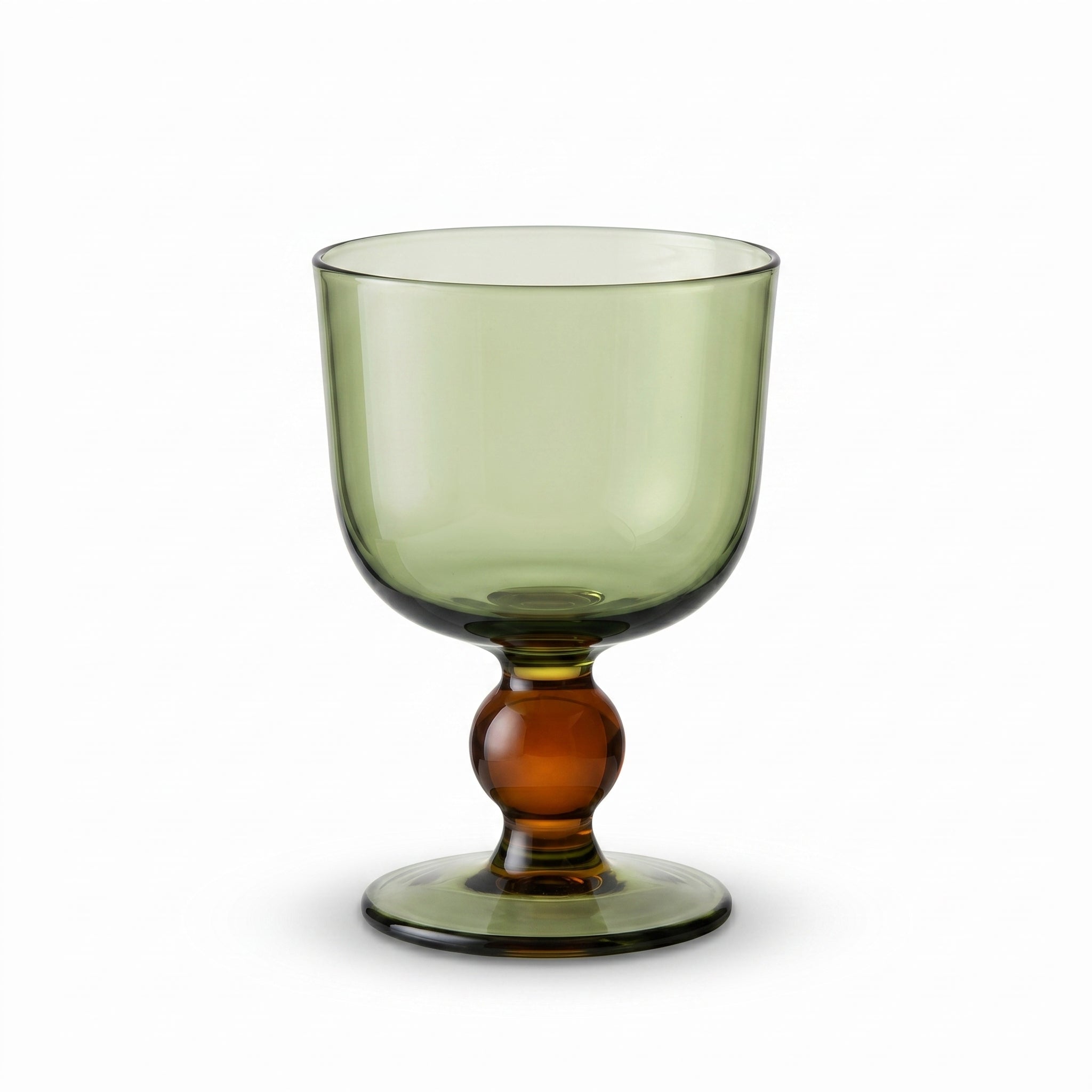 Green Glass Goblet with Amber Ball Stem