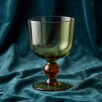 Green Glass Goblet with Amber Ball Stem