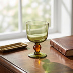 Green Glass Goblet with Amber Ball Stem
