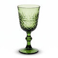 Vintage Green Diamond-Cut Glass Goblet