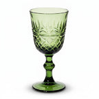 Vintage Green Diamond-Cut Glass Goblet