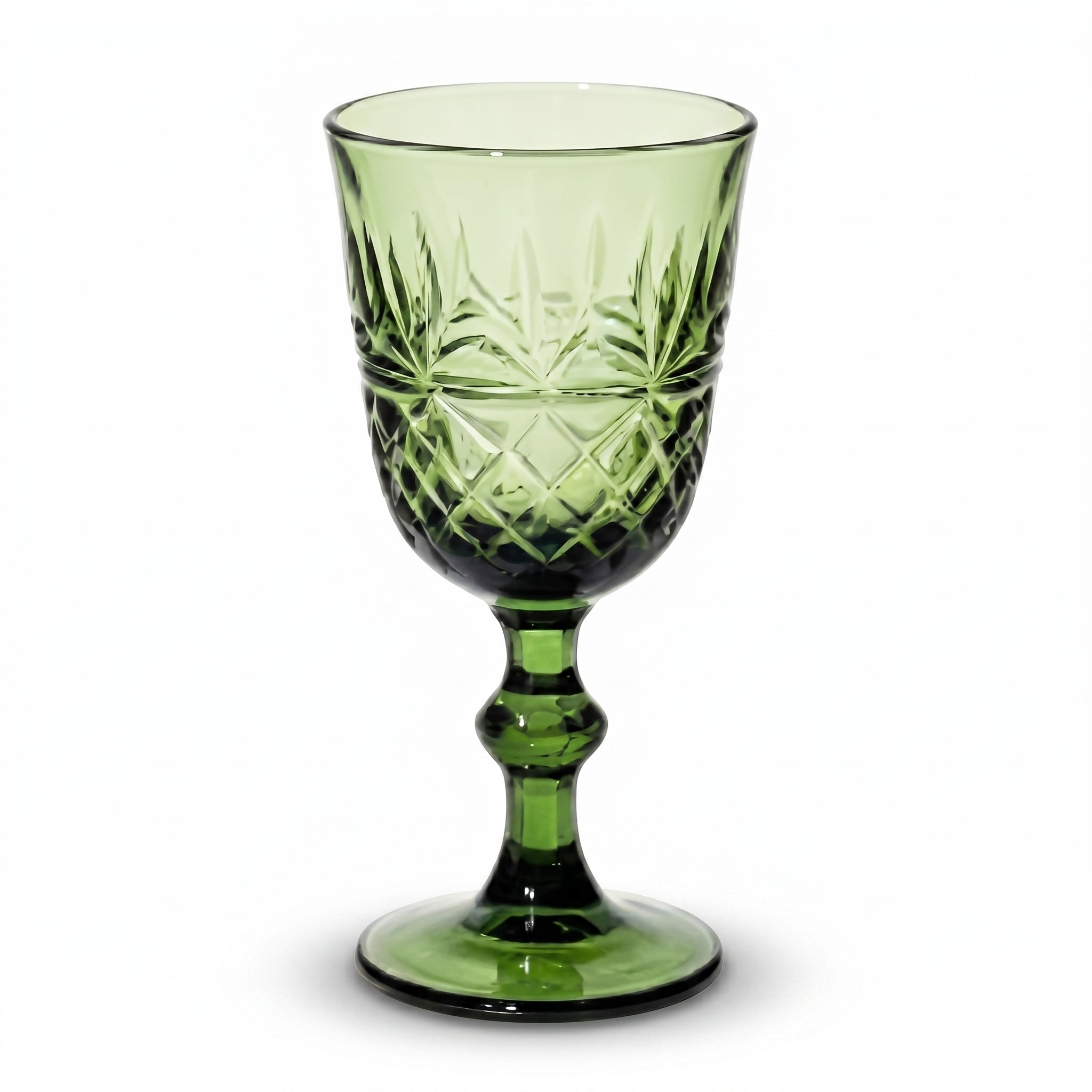 Vintage Green Diamond-Cut Glass Goblet