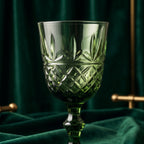 Vintage Green Diamond-Cut Glass Goblet