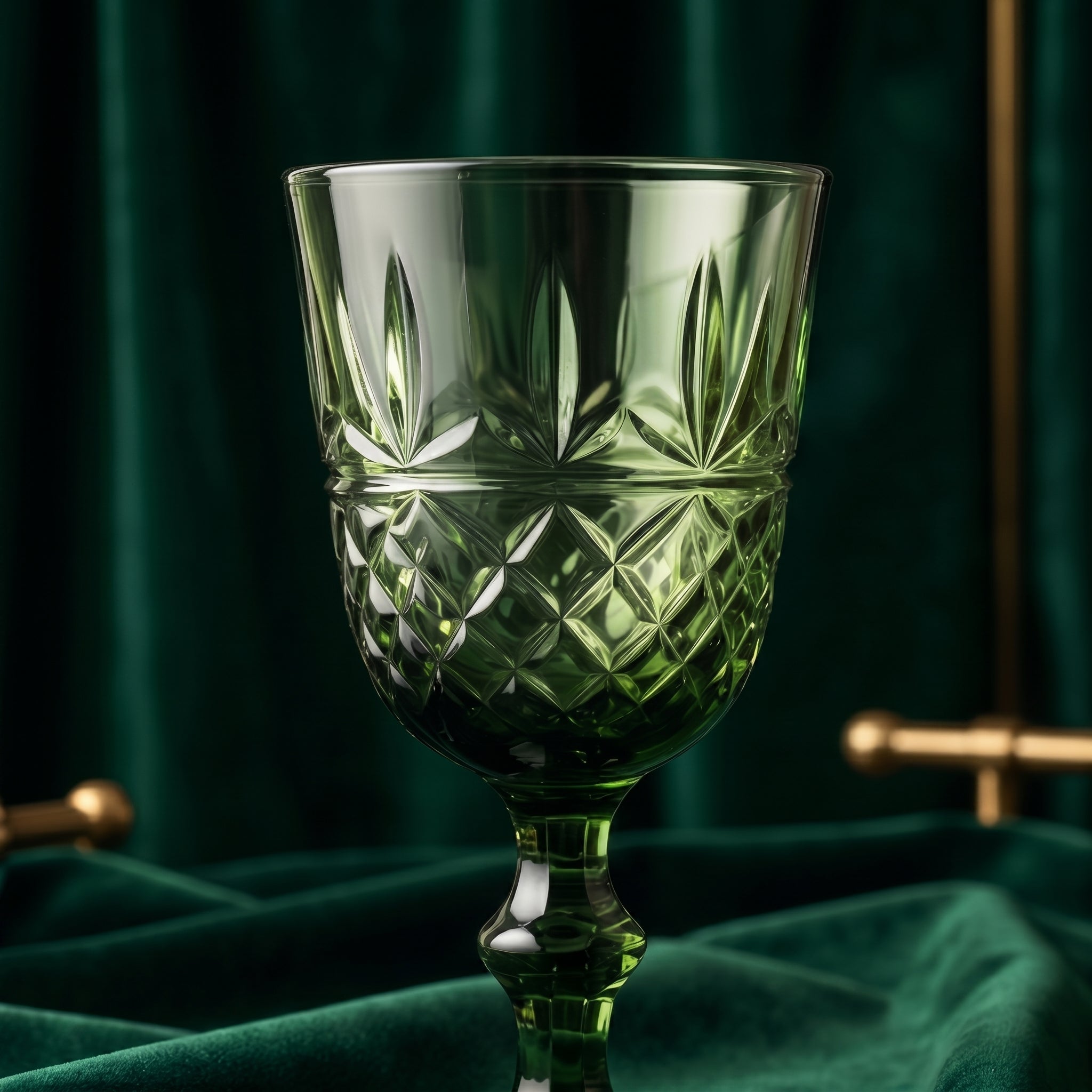 Vintage Green Diamond-Cut Glass Goblet