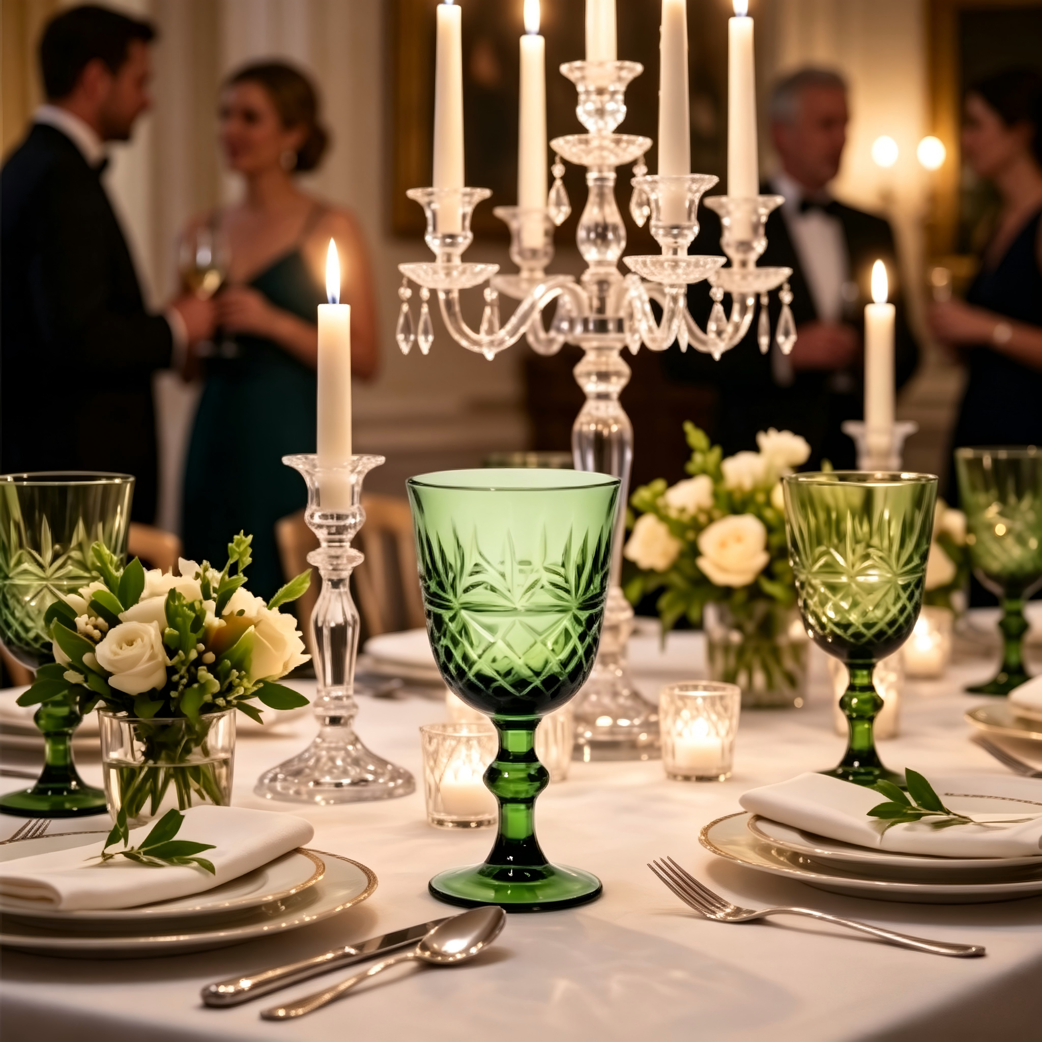 Vintage Green Diamond-Cut Glass Goblet