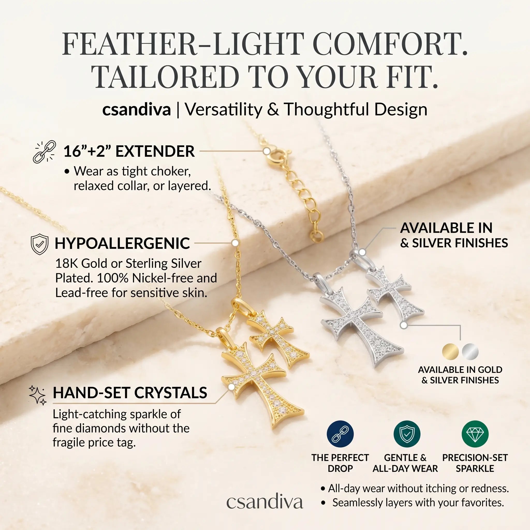 csandiva™ 18K Radiant Halo Cross Suite - Skin-Safe Timeless Elegance & Sweatproof Daily Glamour | Last Day 90% OFF🔥