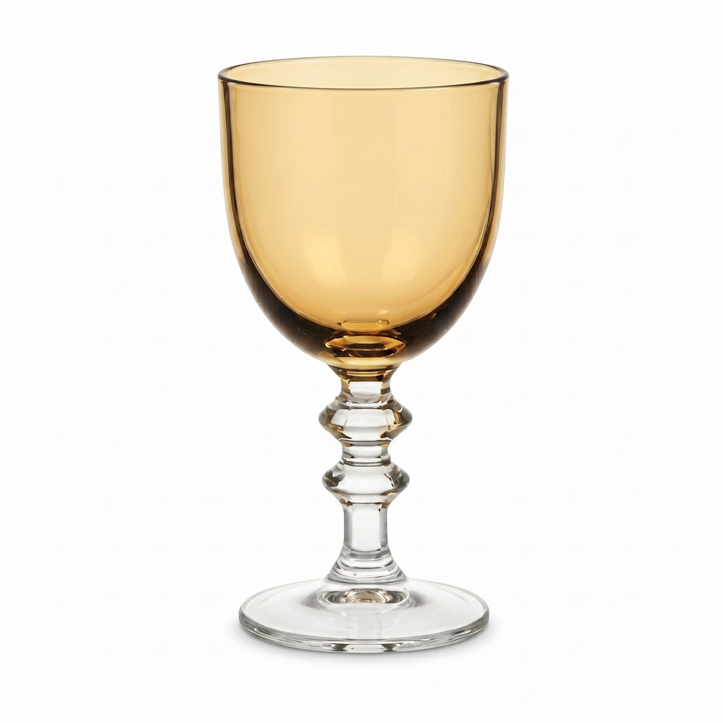 Amber Glass Goblet with Clear Stem
