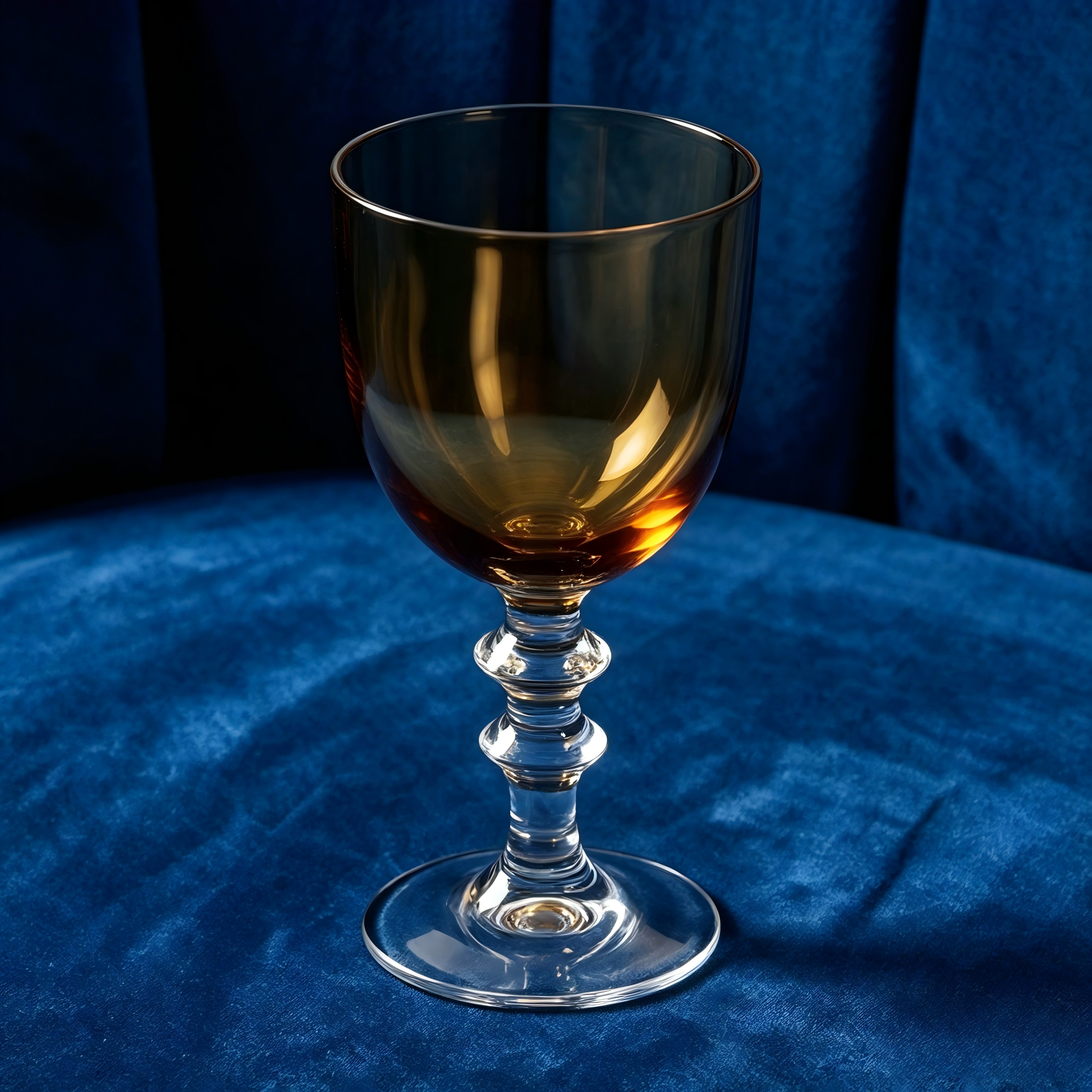 Amber Glass Goblet with Clear Stem