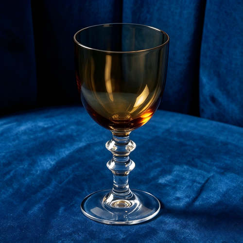 Amber Glass Goblet with Clear Stem