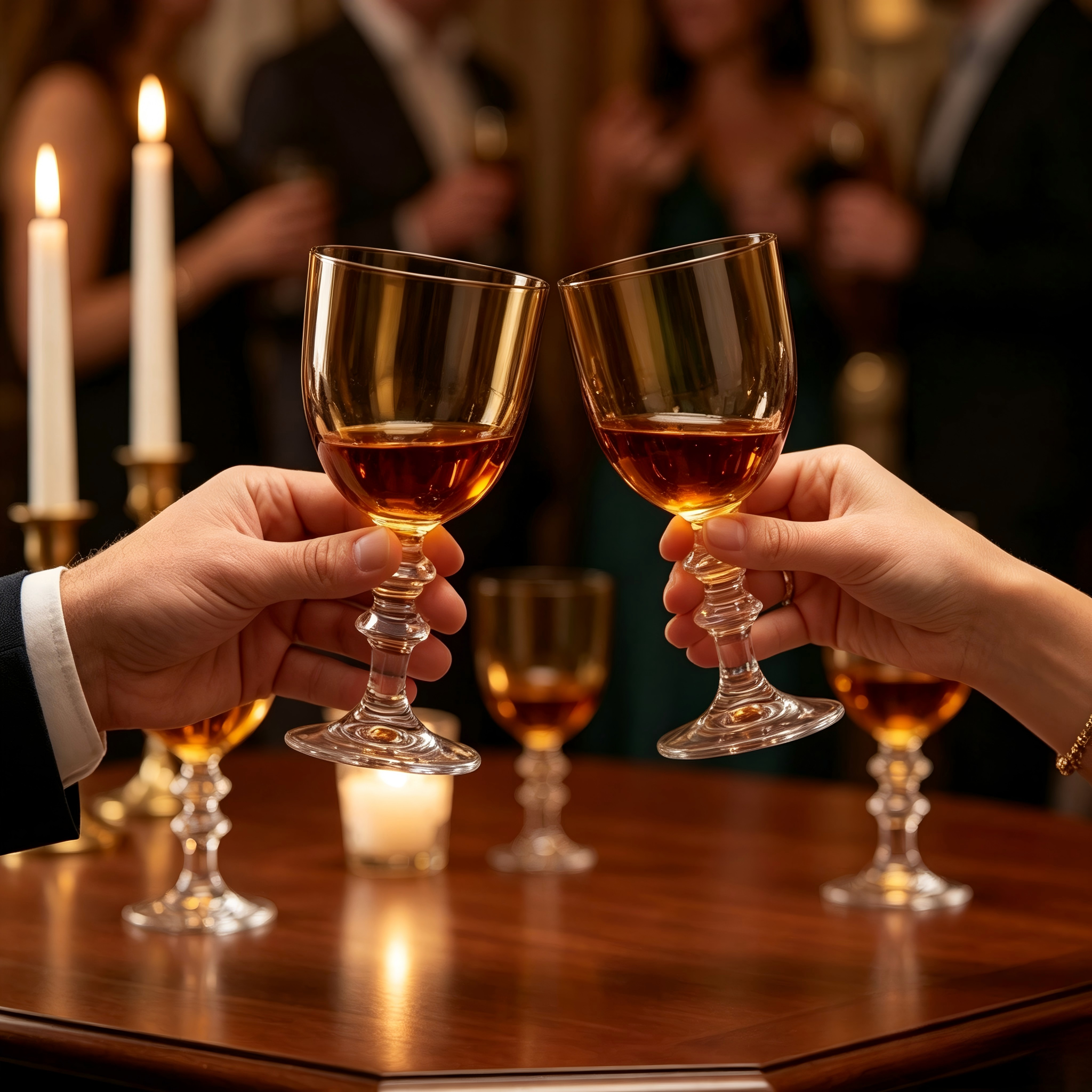 Amber Glass Goblet with Clear Stem