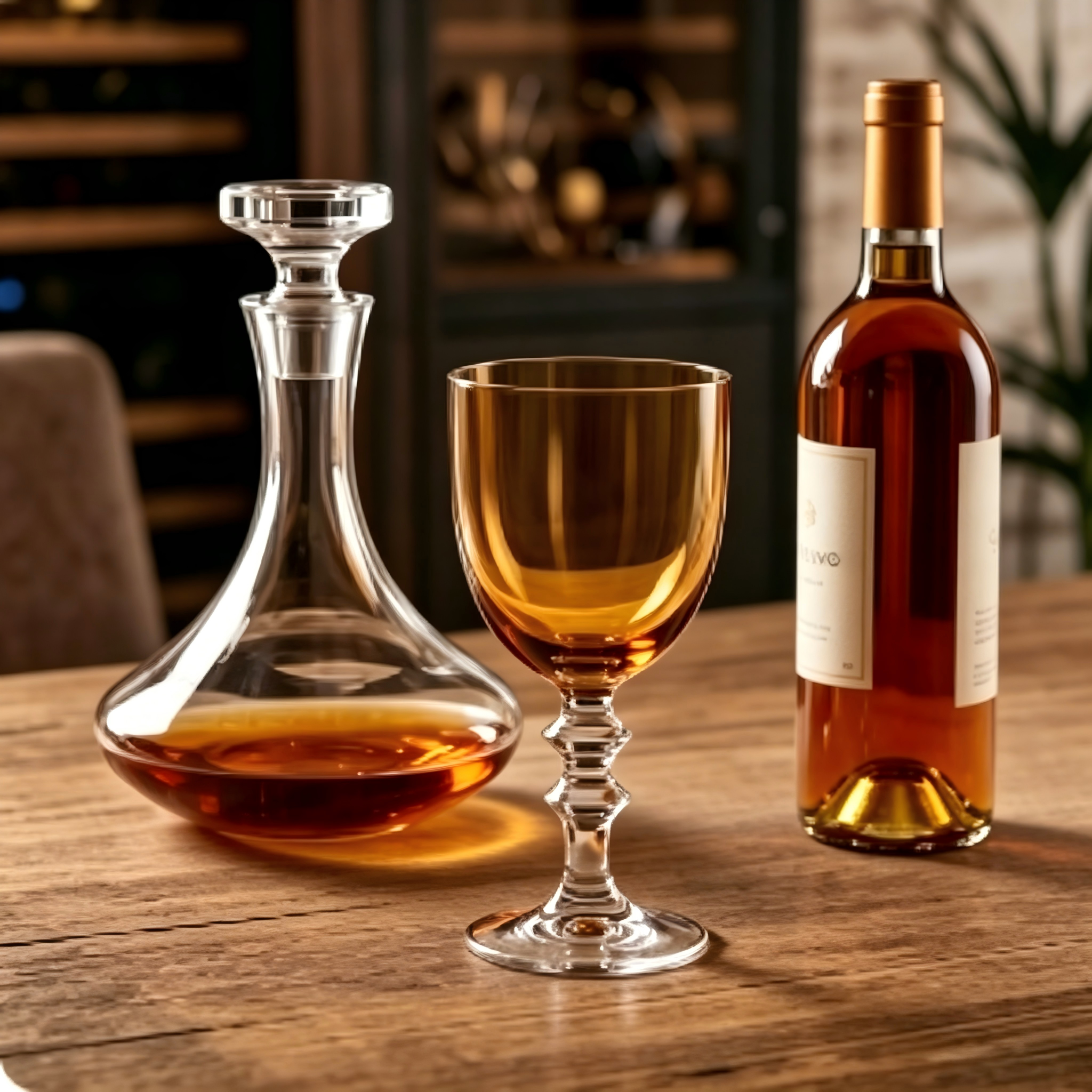 Amber Glass Goblet with Clear Stem