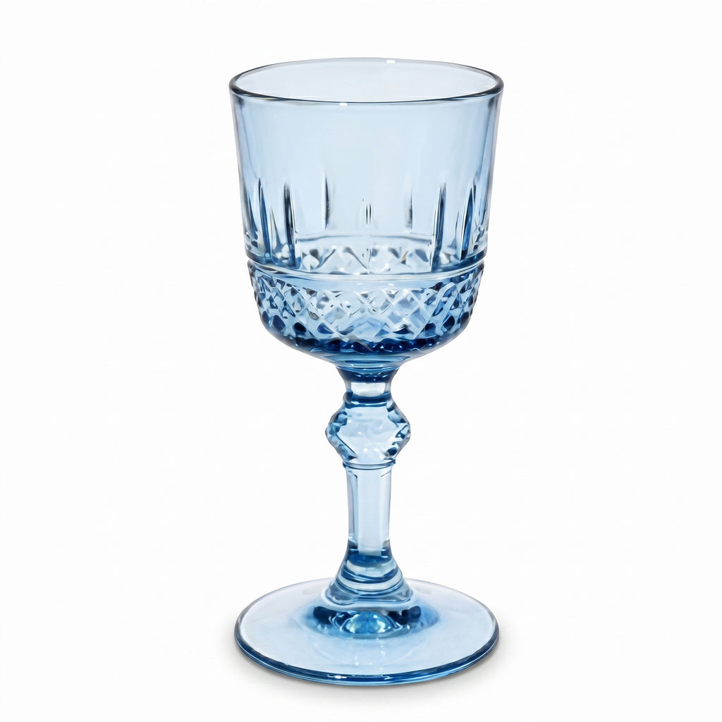 Blue Crystal Diamond-Cut Glass Goblet