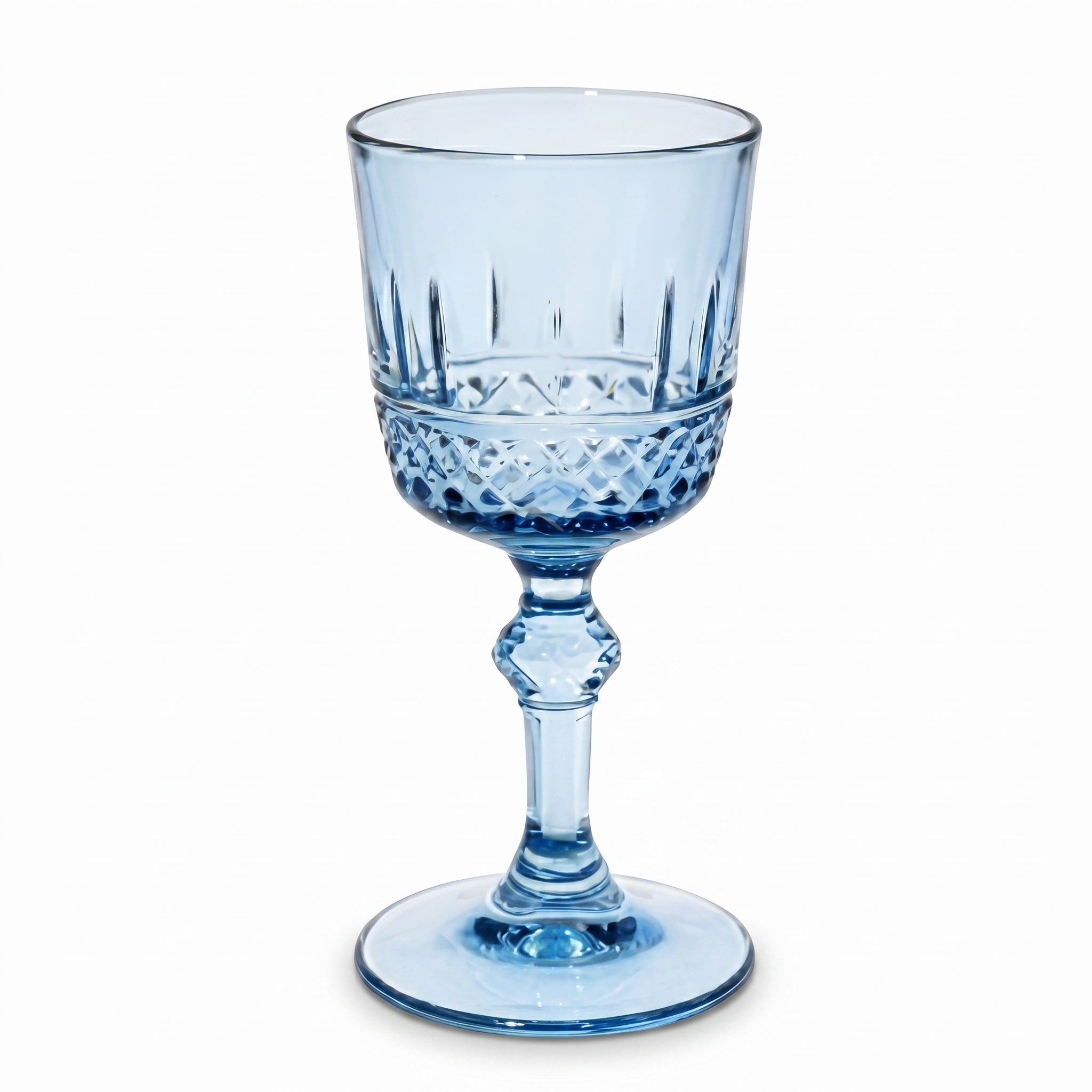 Blue Crystal Diamond-Cut Glass Goblet