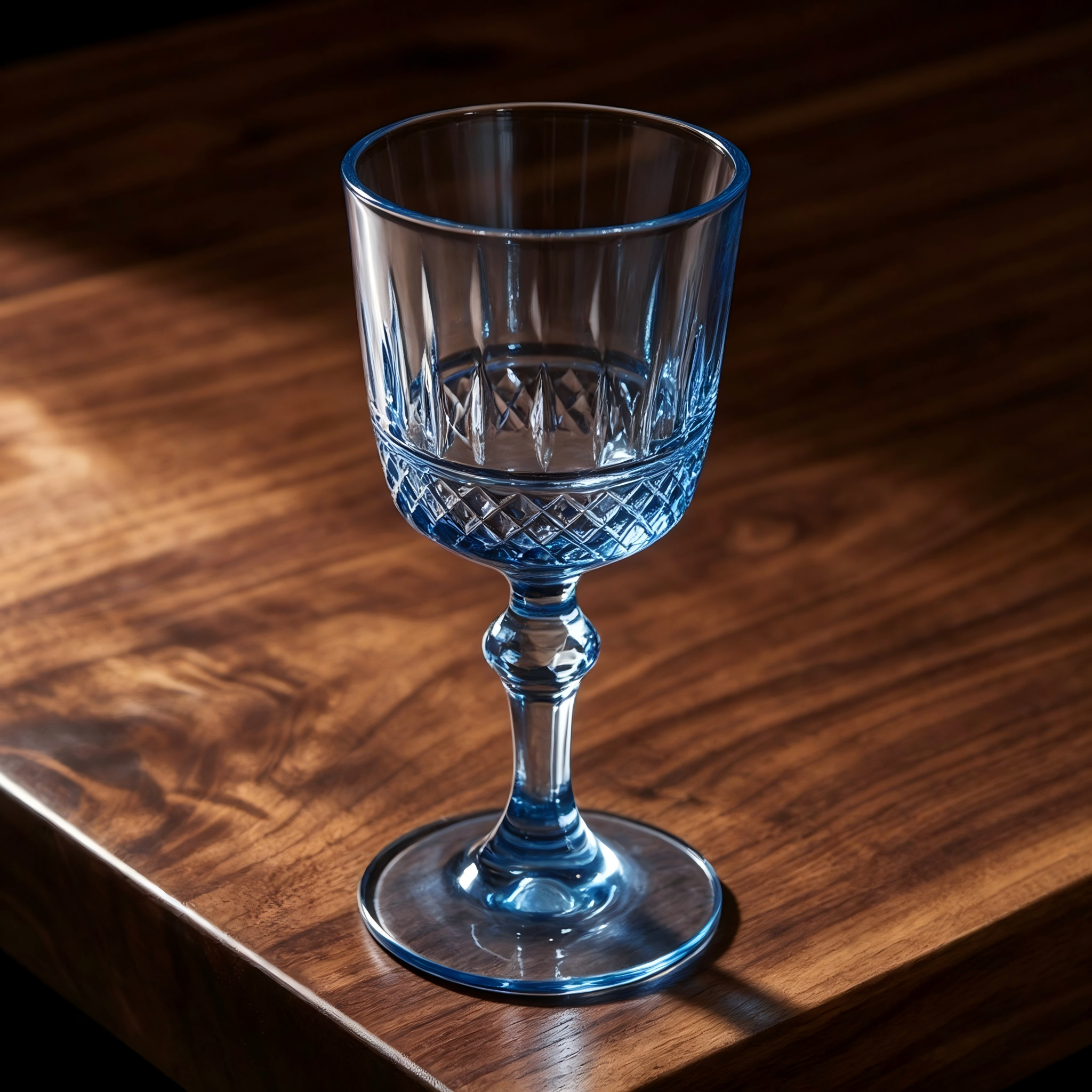 Blue Crystal Diamond-Cut Glass Goblet