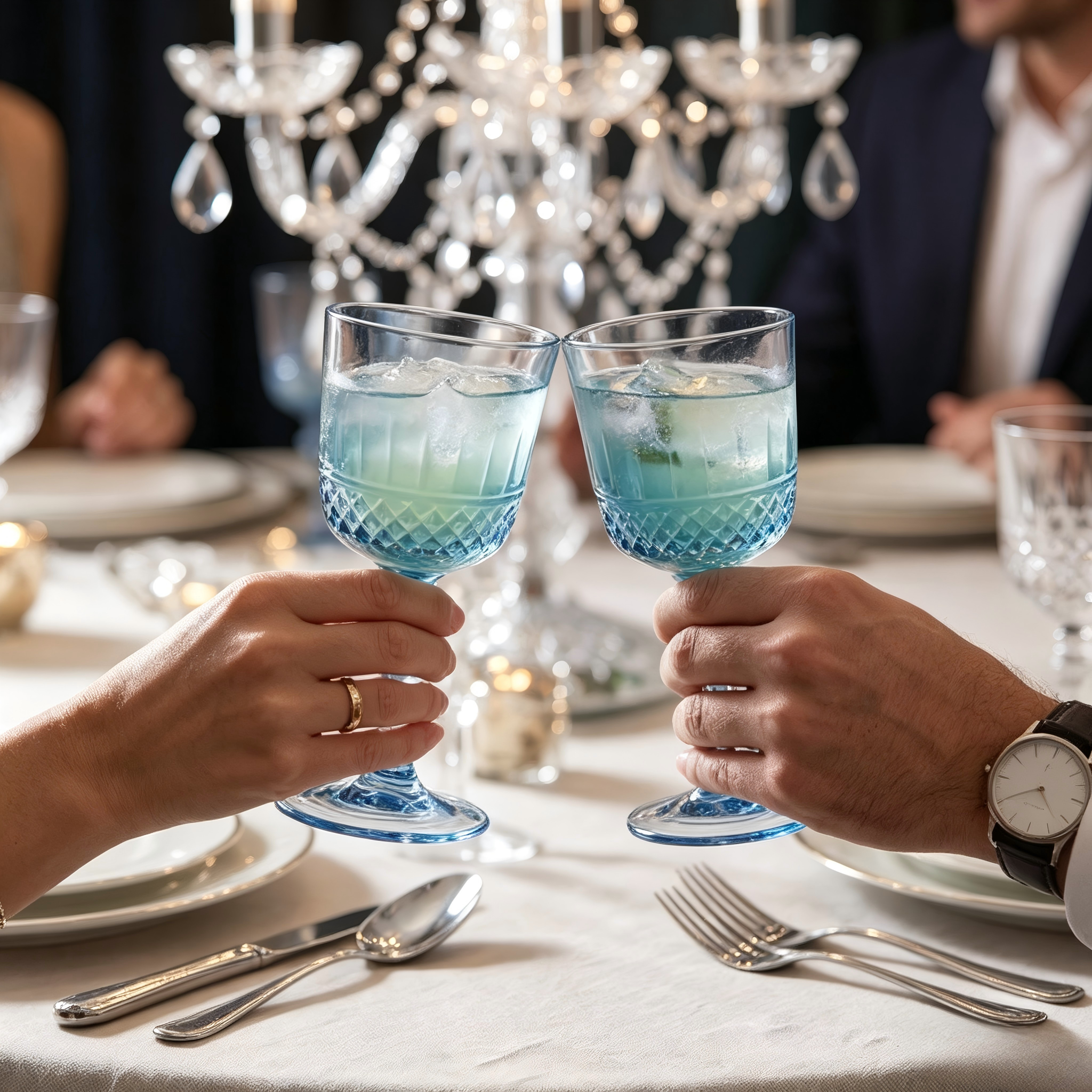 Blue Crystal Diamond-Cut Glass Goblet