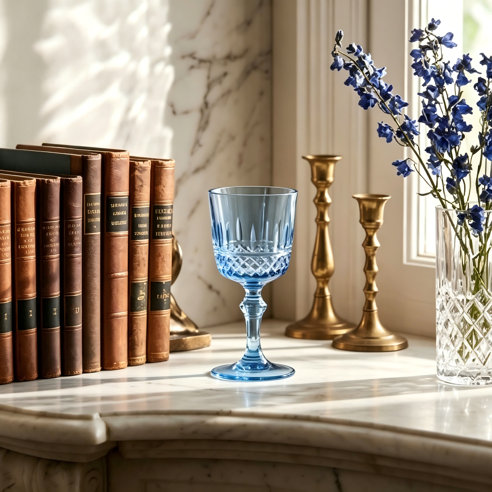 Blue Crystal Diamond-Cut Glass Goblet