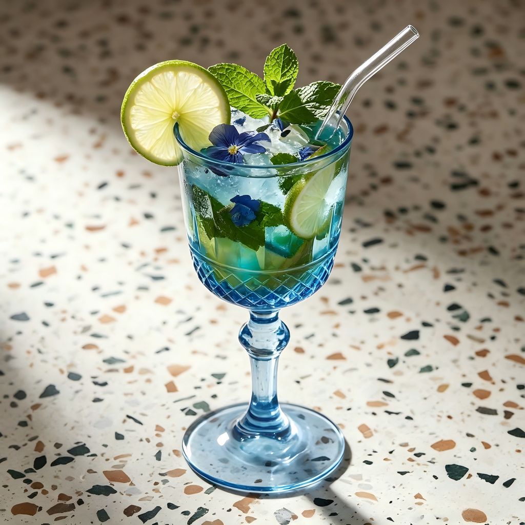 Blue Crystal Diamond-Cut Glass Goblet