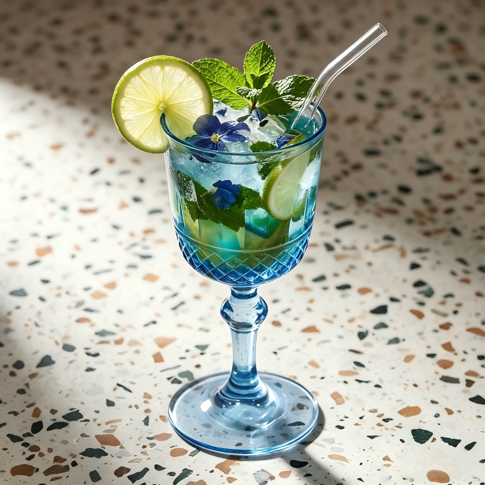 Blue Crystal Diamond-Cut Glass Goblet